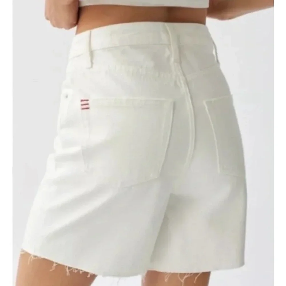 BDG Denim Shorts Women 26 White 90s Long Inseam Raw Hem High Rise